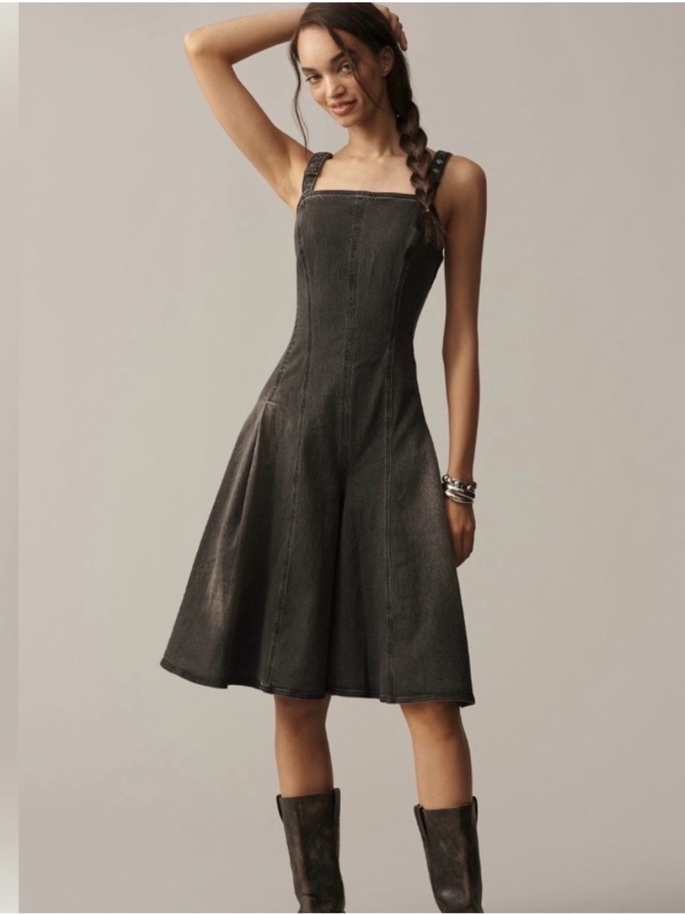 Anthropologie Pilcro Charcoal Sleeveless Denim Midi Jumpsuit